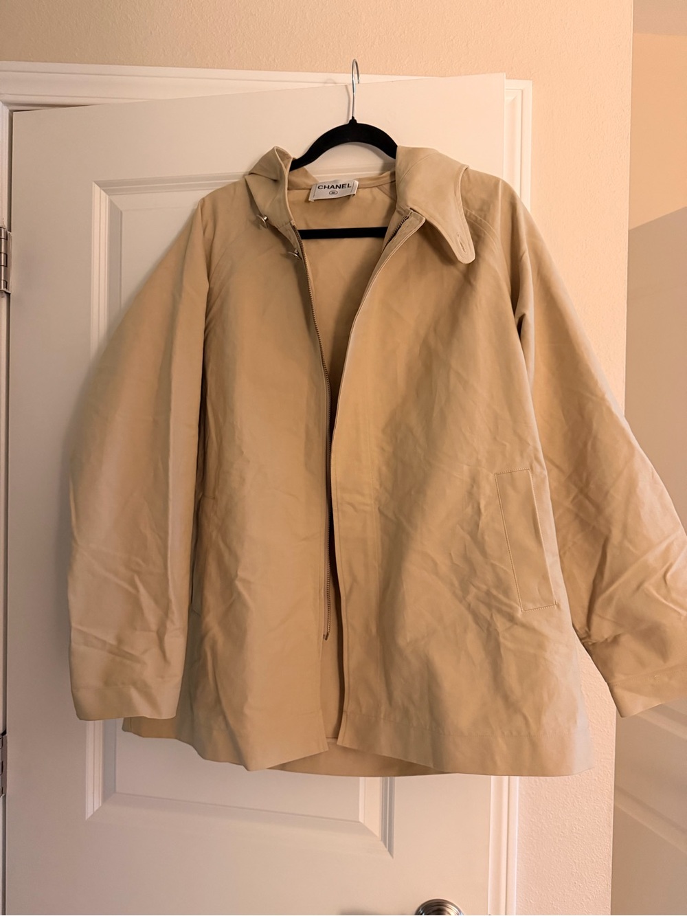 Beige Hooded Trench Coat